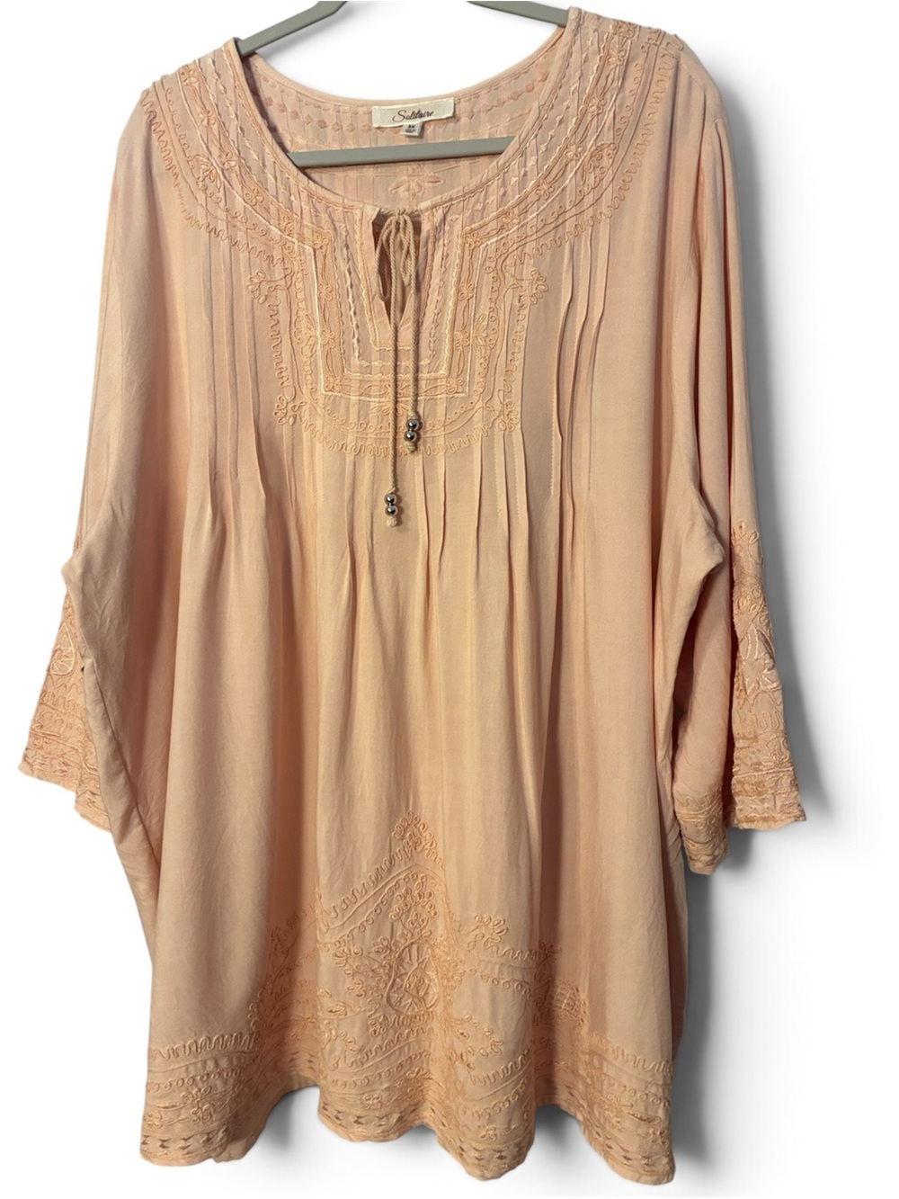Solitaire Blush Pink Embroidered Boho Flowy Tunic Top Size 3X